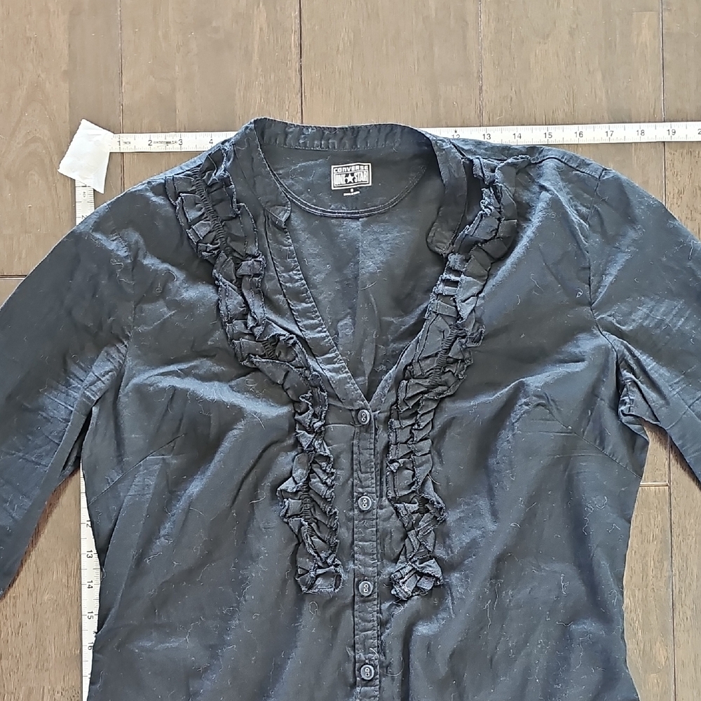 Black Ruffled Button-Up Blouse - Picture 3 of 6